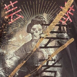 Japanese Samurai Skeleton Skull Geisha Mens 2XL Black Short Sleeve T-Shirt Y2K